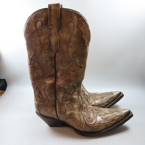 Corral Triad Inlaid Burnished Crinkled Womens Leather Western Boots 7.5M